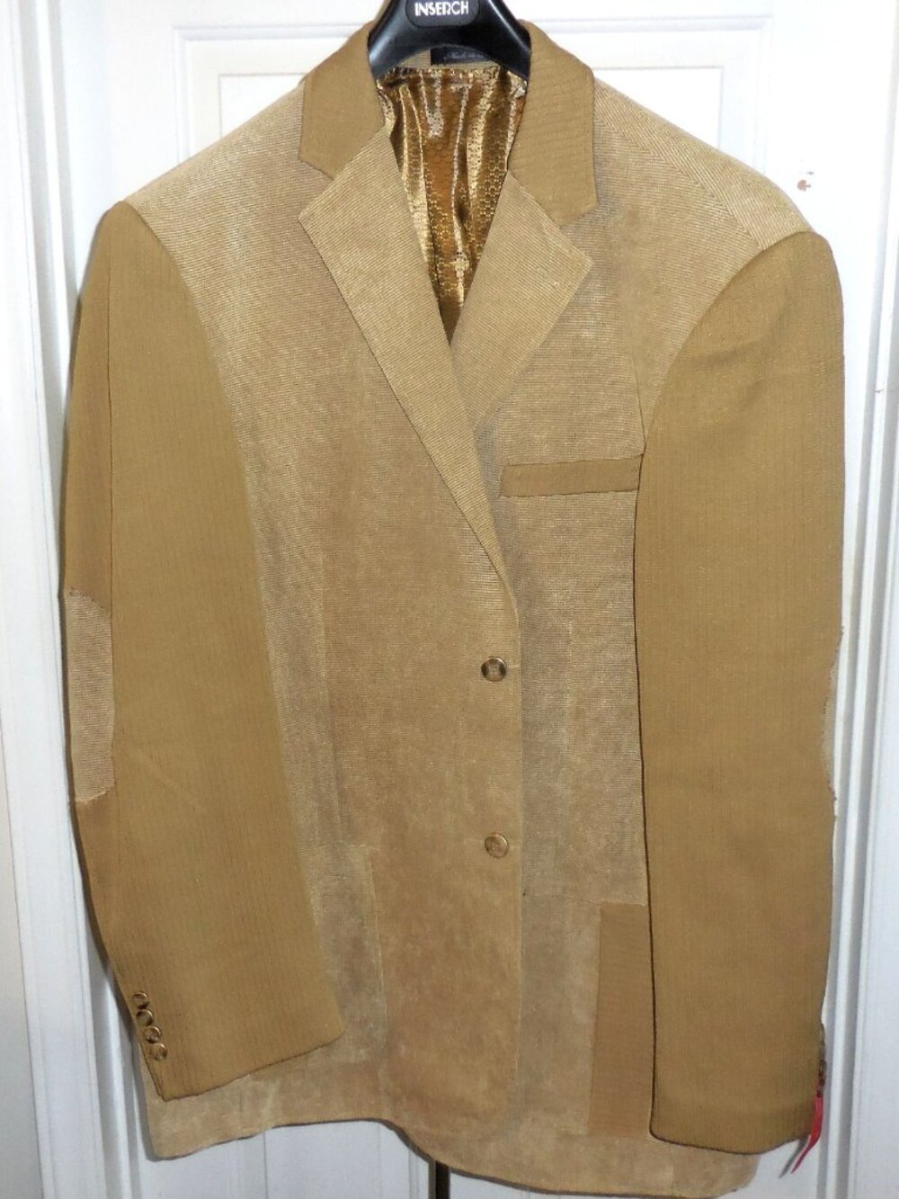 NWT Inserch Men’s SIZE 3XL Color BEIGE Corduroy Blazer Jacket With Elbow Patch